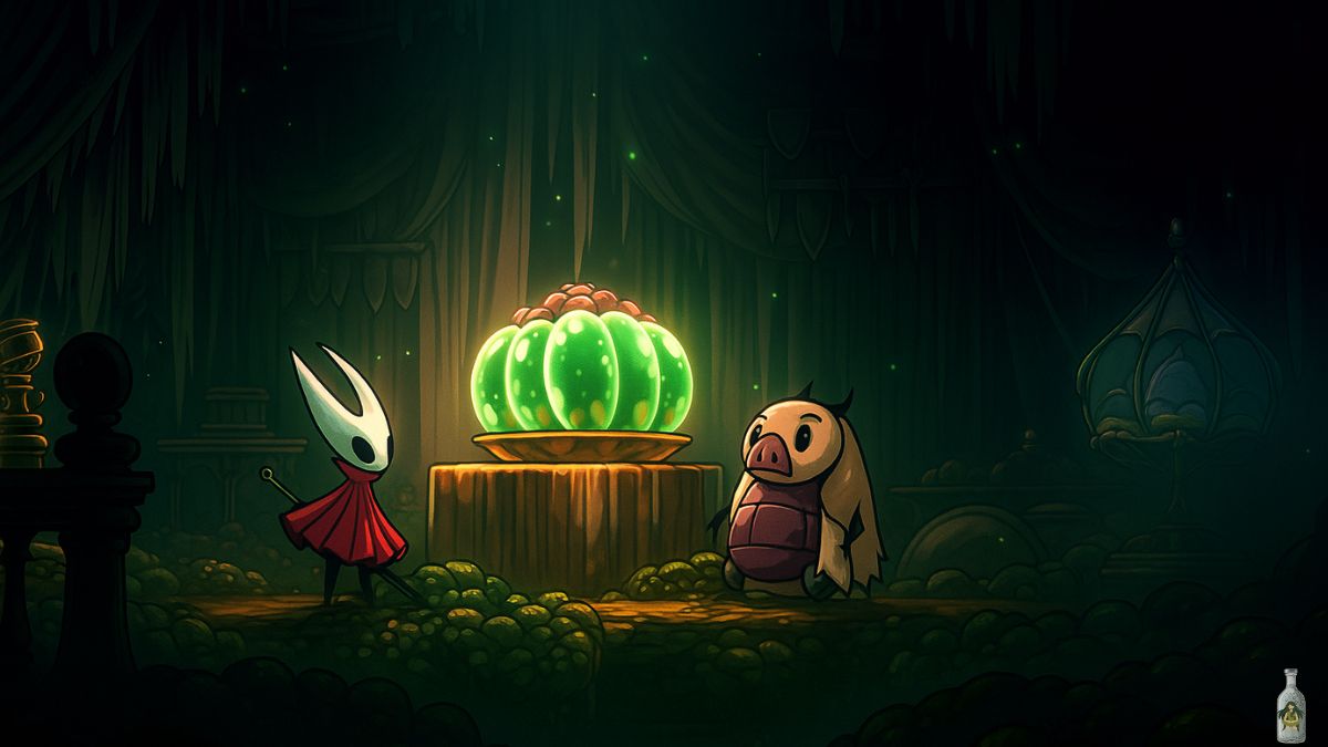 Hollow Knight: Silksong Fanart of Hornet and a Character with a Green Potion