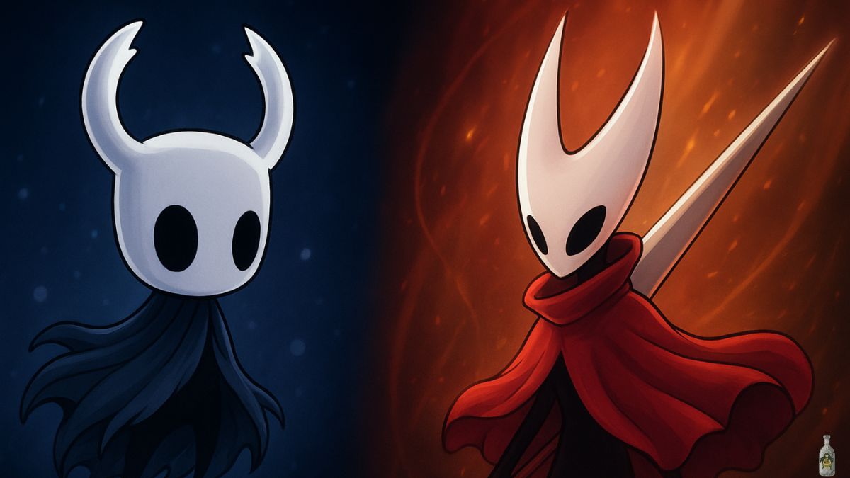 Hornet, the main protagonist of Hollow Knight: Silksong, wielding her needle weapon against a fiery background.
