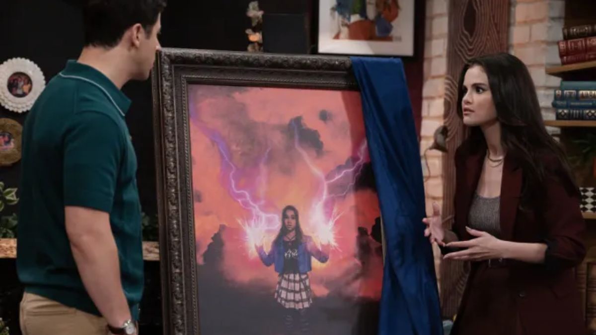 Alex and Justin Russo unveil a portrait of Billie, revealing her powerful magic and connection to the dark forces or the portal in the Wizards Beyond Waverly Place finale.