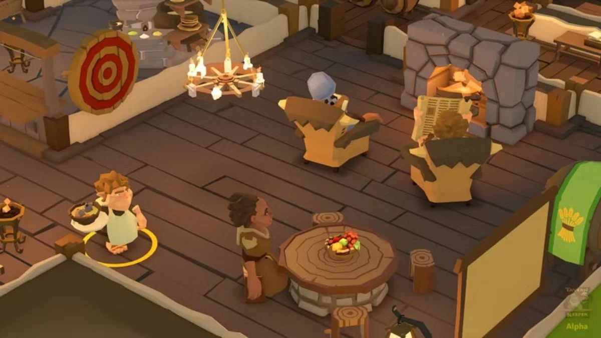 A tavern entrance with an arrow pointing toward the interior, illustrating a path that must remain clear for staff and patrons.