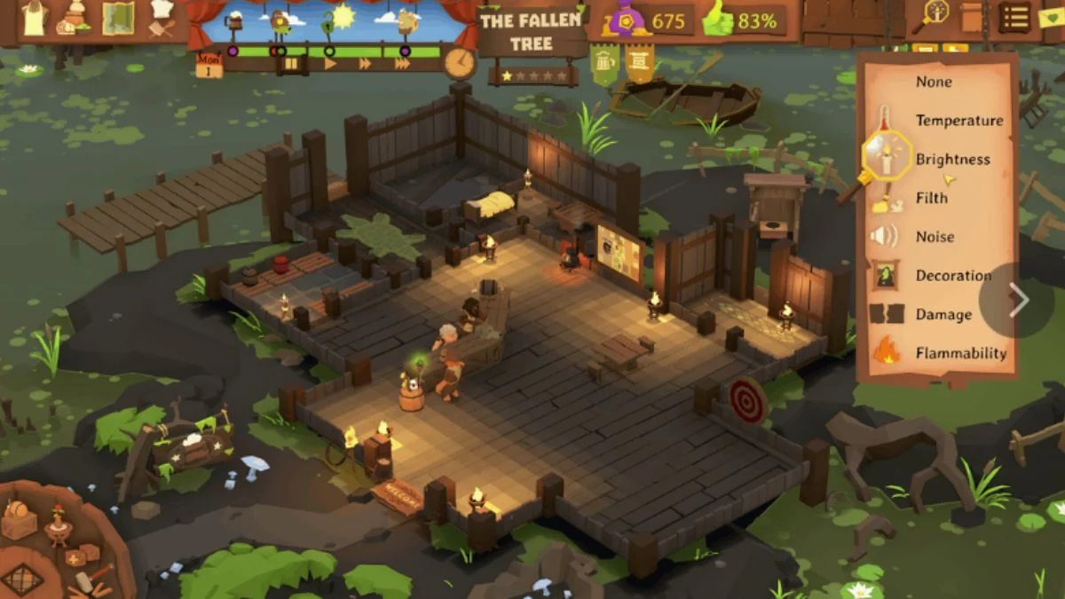 The Tavern Keeper inspection panel showing various stats like Brightness, Filth, and Flammability, indicating an area where inefficiencies might exist.