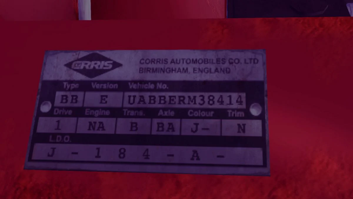 Corris Rivett VIN Identification Plate