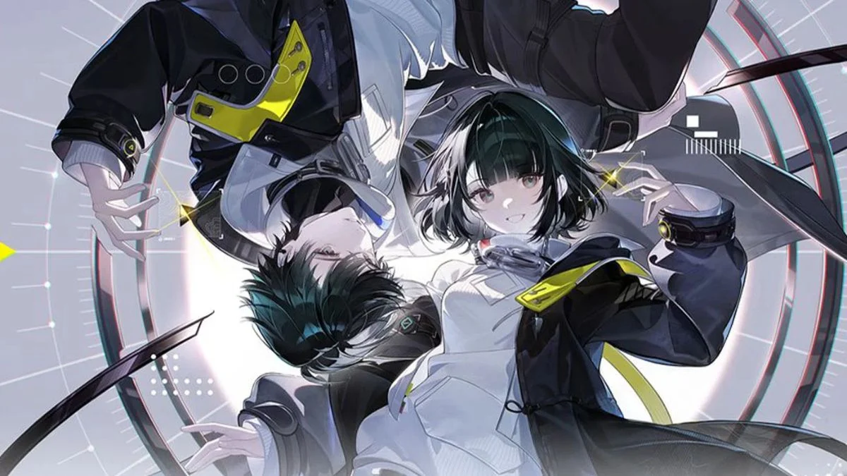 The female Endministrator protagonist from Arknights: Endfield wearing a high-tech metal visor and tactical gear in a snowy environment.