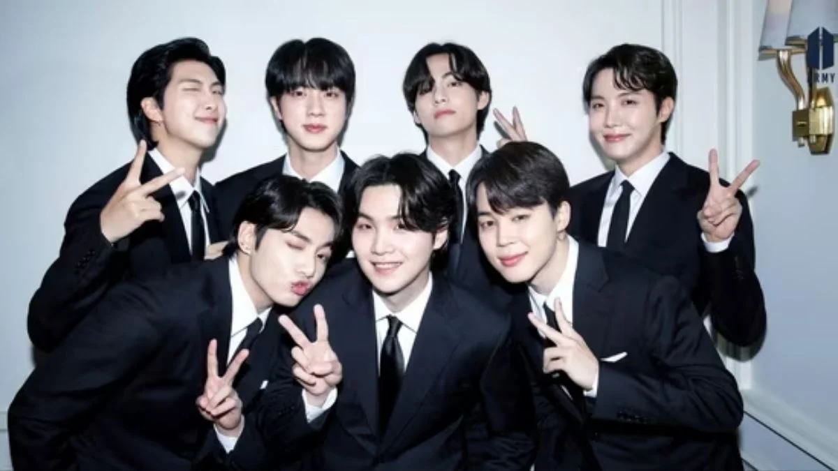 A promotional poster for the BTS 2026–2027 world tour featuring stylized graphics and a list of global cities including Goyang, Tokyo, London, and Los Angeles.