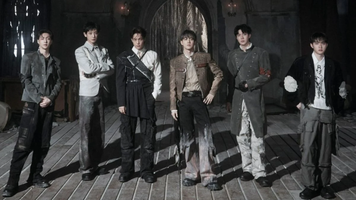 Promotional poster for the EXO 8th full-length album REVERXE video call event featuring members Suho, Chanyeol, D.O., Kai, and Sehun.