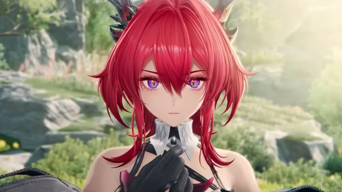 High resolution close up portrait of Laevatain Arknights Endfield