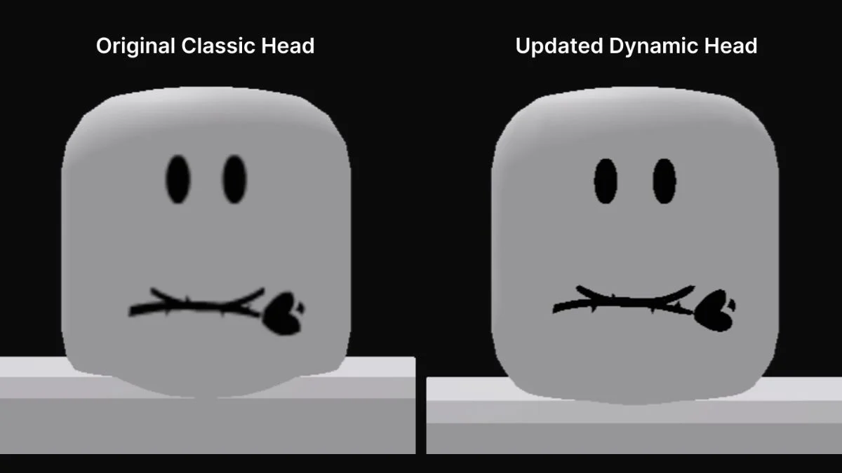 Side-by-side comparison of the Original Classic Head and the Updated Dynamic Head in Roblox showing aesthetic parity.