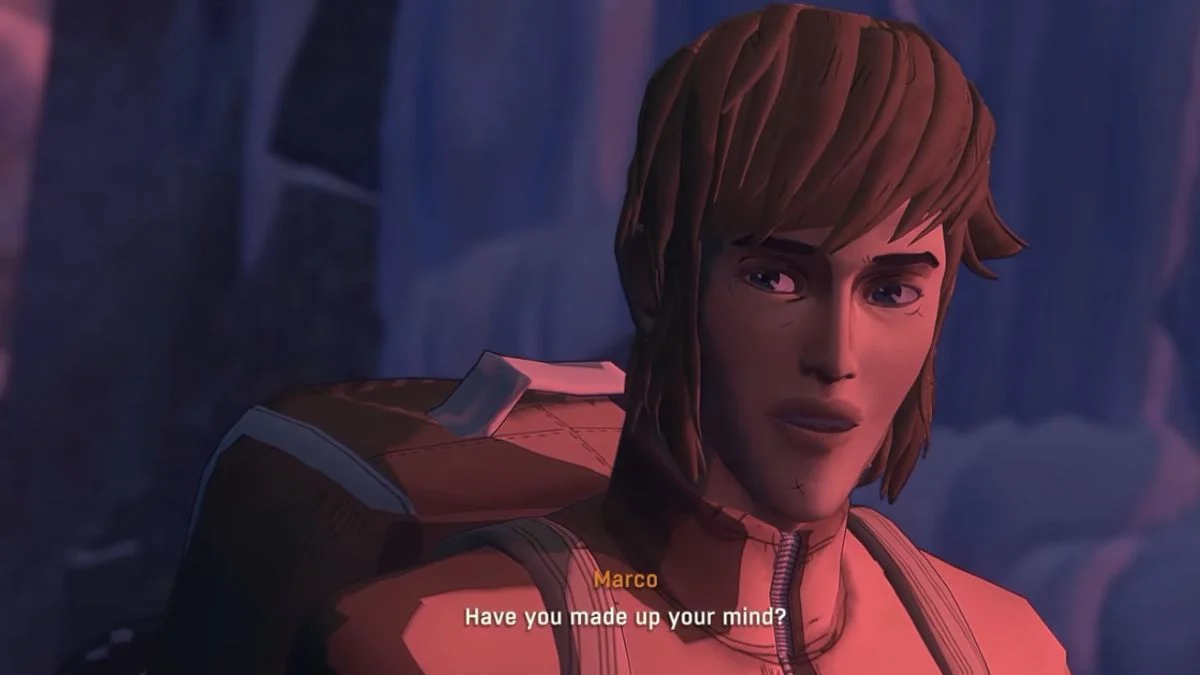 Marco asking Aava "Have you made up your mind?" at the final decision point.