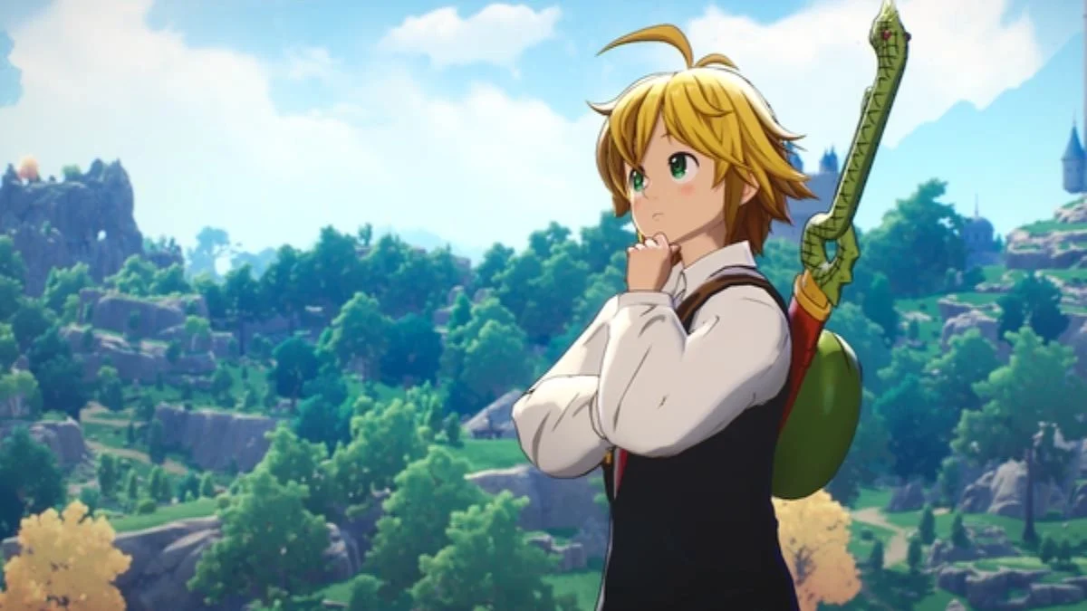 Meliodas looking over the open-world landscape of Britannia in The Seven Deadly Sins: Origin.