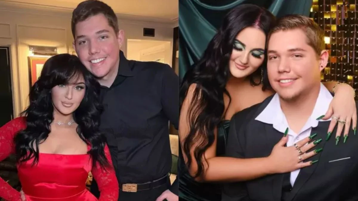 Collage of Mikayla Nogueira and Cody Hawken during happy moments of their relationship.