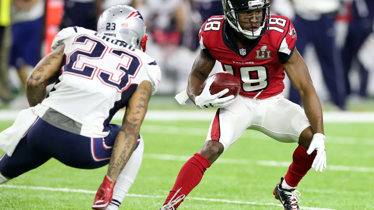 Taylor Gabriel's three-word viral X reply "No one cares" to the NFL's Super Bowl LI 28-3 comeback anniversary post.