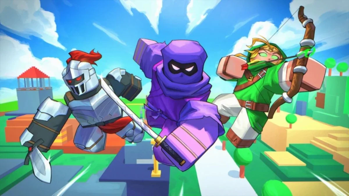 Three stylized Roblox characters—a Knight, a Ninja, and an Archer—leaping into battle in Project Smash.