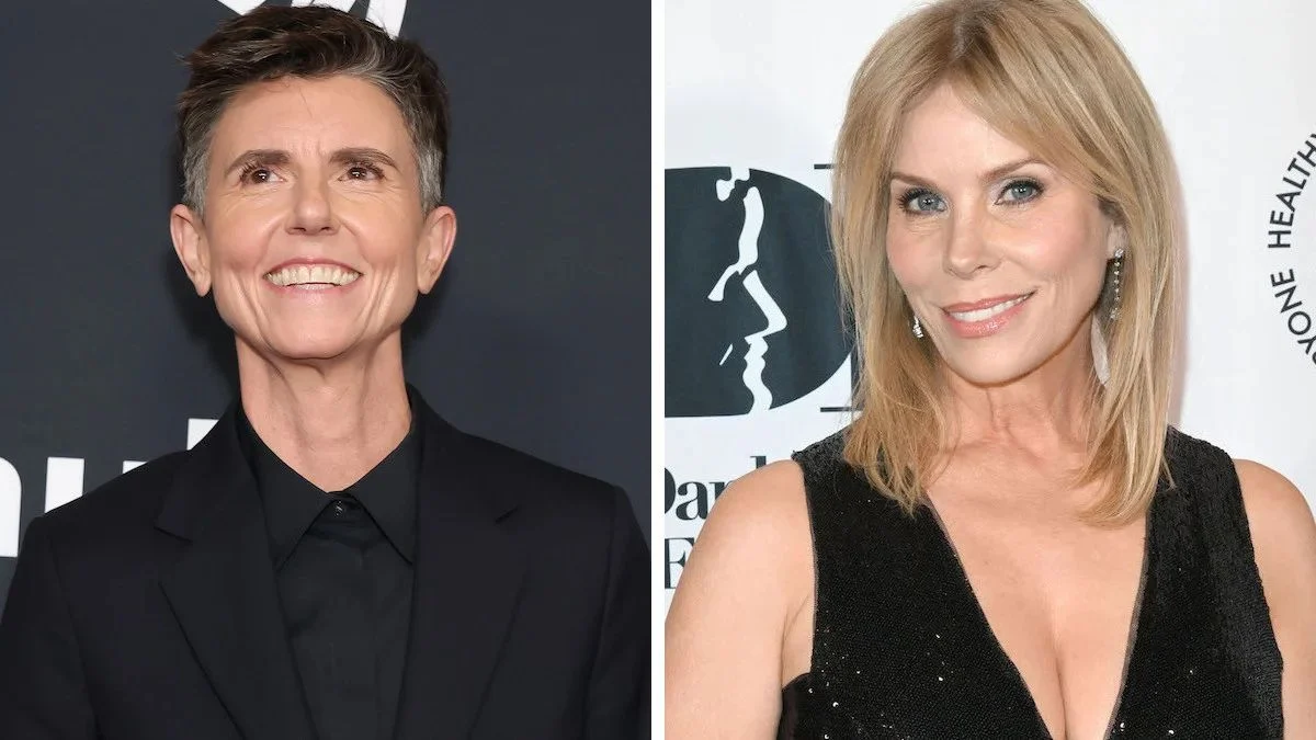 Comedians Tig Notaro and Cheryl Hines posing separately on red carpets, representing their friendship fallout.