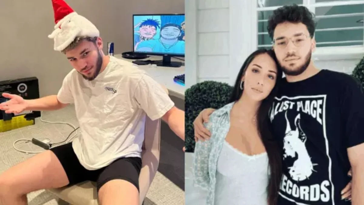 Streaming personality Adin Ross in a Santa hat (left) and Adin Ross posing with his sister Naomi Ross (right).