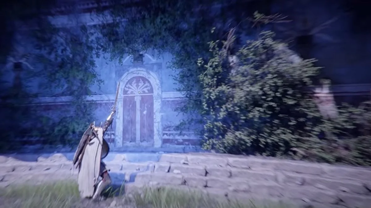 Crimson Desert protagonist Kliff holding a cat in a sunlit field near the Dragon's Stone Chamber location in Hernand.