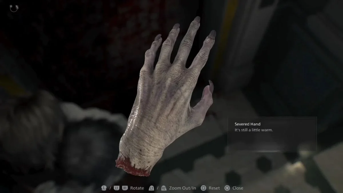Close up view of the Severed Hand item in Resident Evil Requiem.