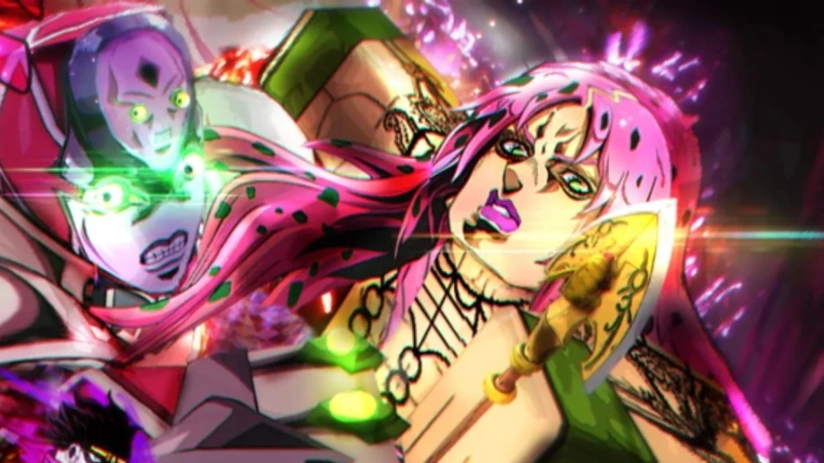 Stylized artwork of Diavolo and his Stand, King Crimson, from the Bizarre Lineage Roblox game.