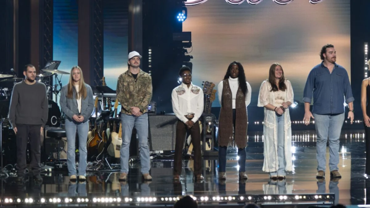 The American Idol Season 24 Top 30 contestants standing on the Nashville stage during the historic Hollywood Week reveal.