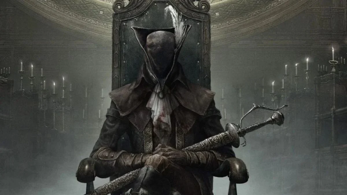 Official announcement graphic for the Bloodborne R-rated animated movie featuring a Hunter in Yharnam.