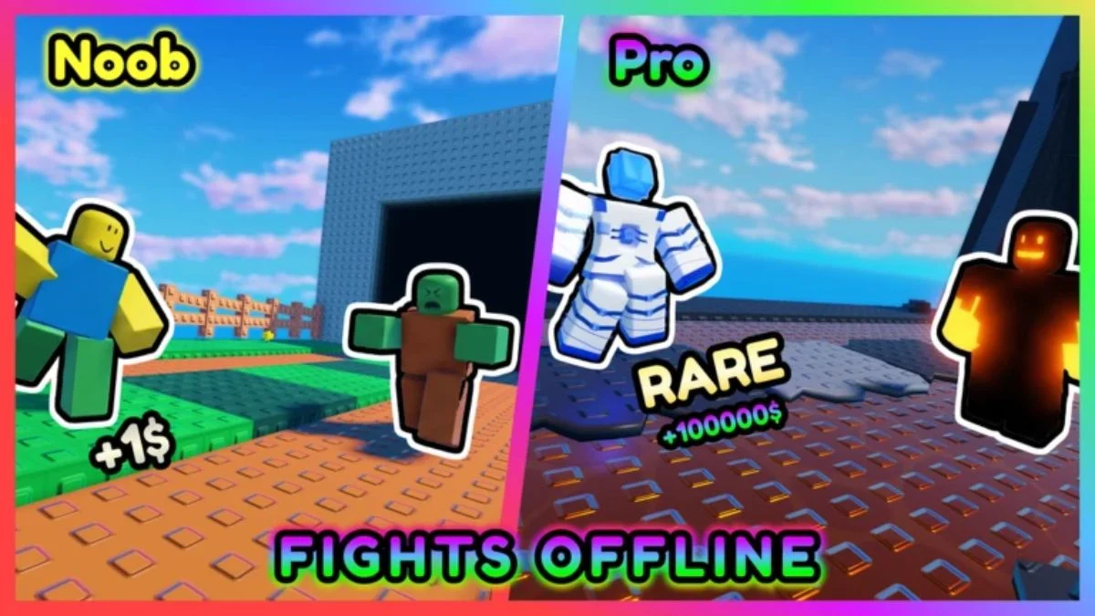 Roblox Idle Defense comparison showing a Noob player vs a Pro player with rare units.