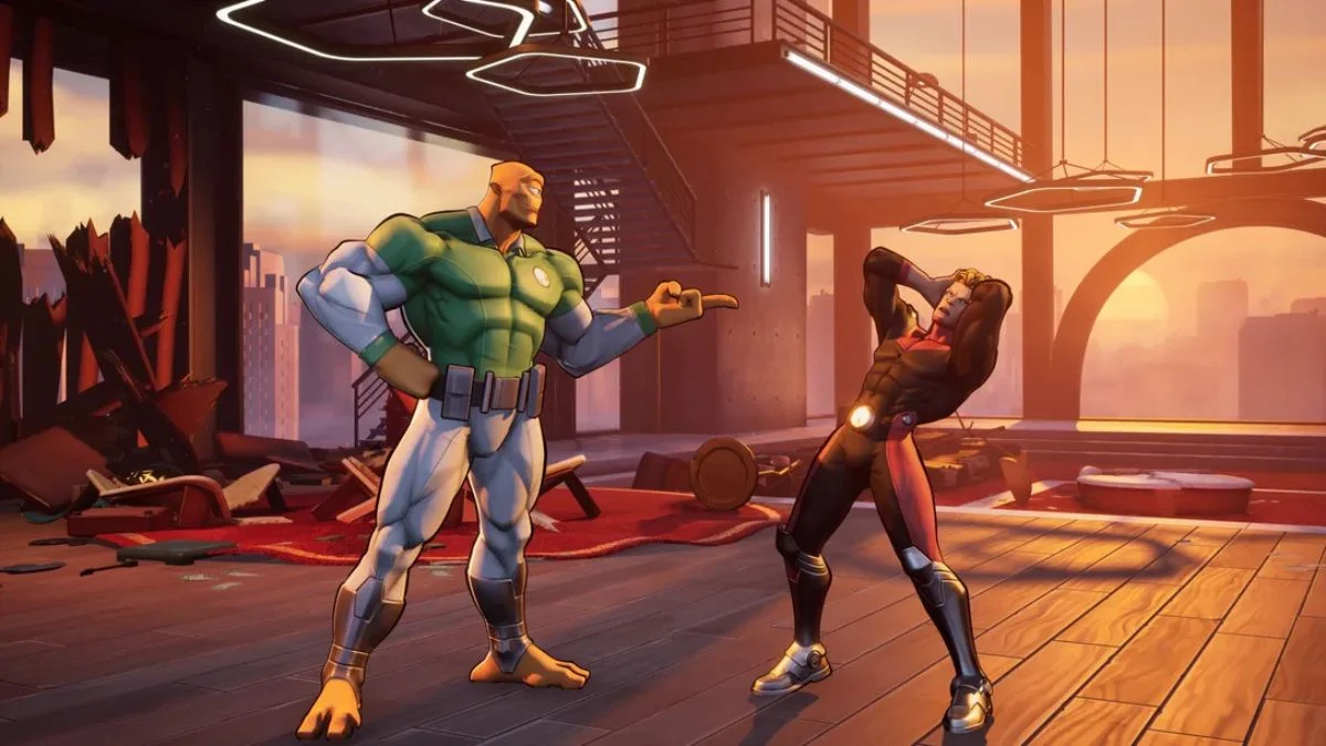 Allen the Alien and Rex Splode facing off in a penthouse arena in Invincible VS.