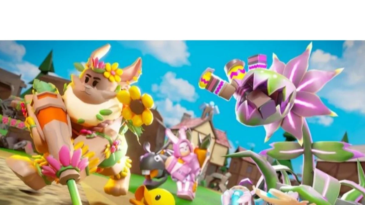 Tower Defense Simulator spring event characters including bunny and flower towers.