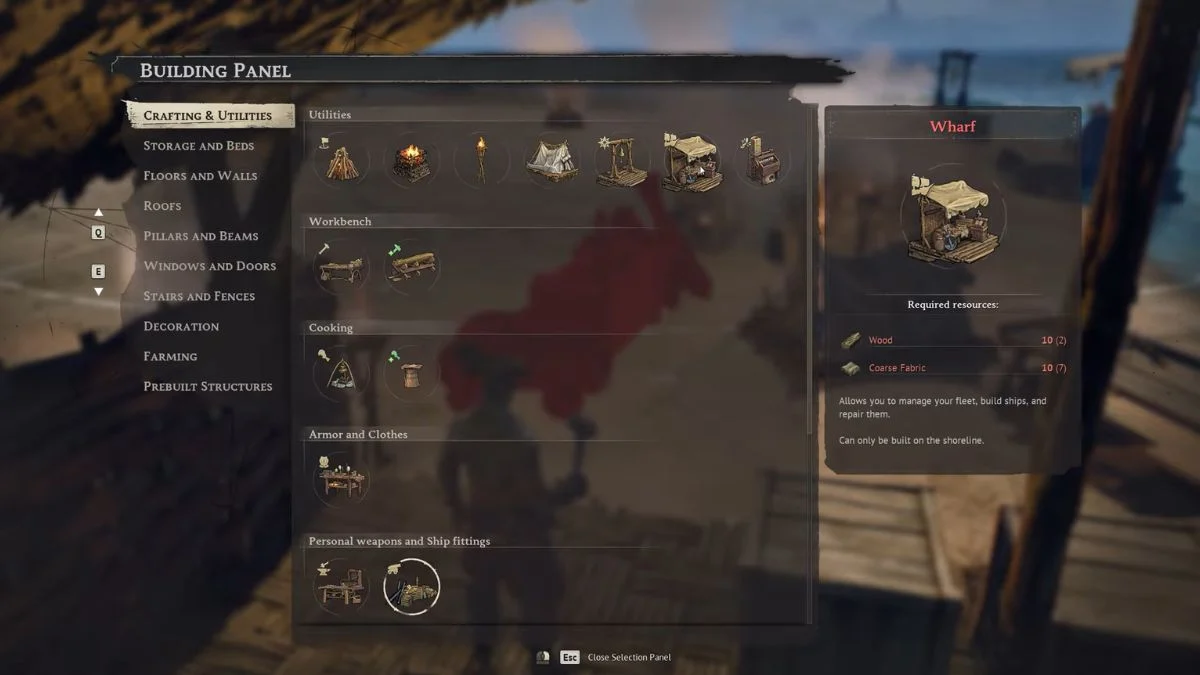 A wooden Wharf structure in Windrose placed in the water along a tropical coastline.