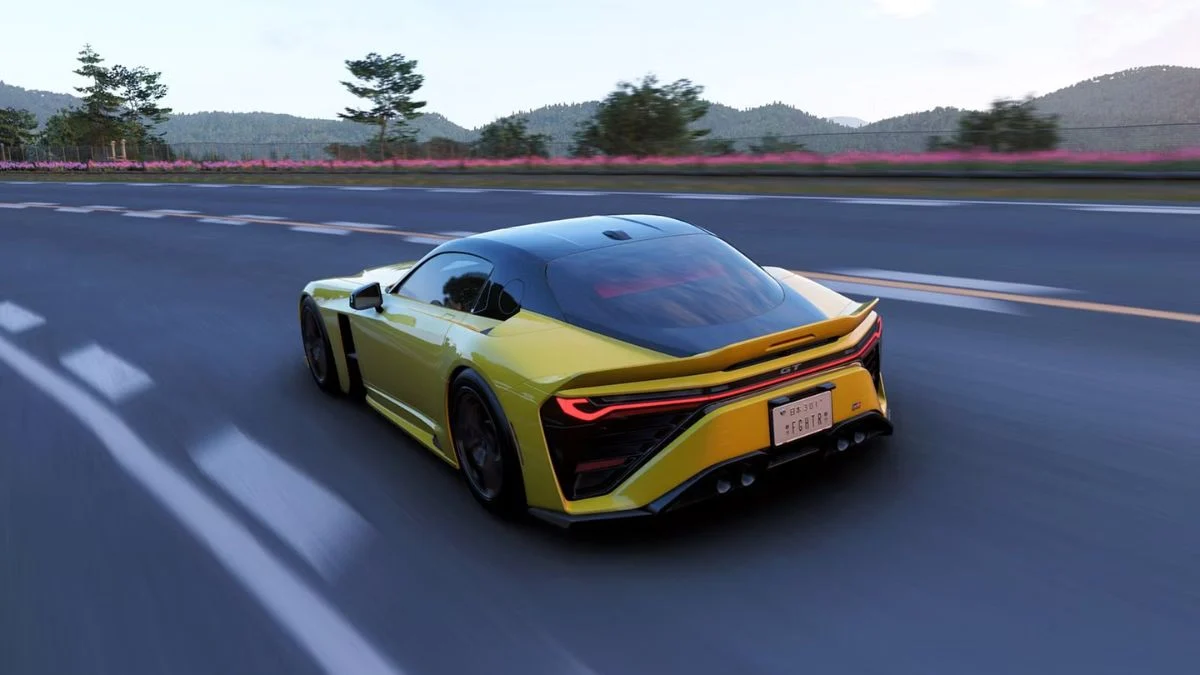 A silver Hennessey Venom F5 hypercar speeding down a neon-lit Tokyo highway at night in Forza Horizon 6.