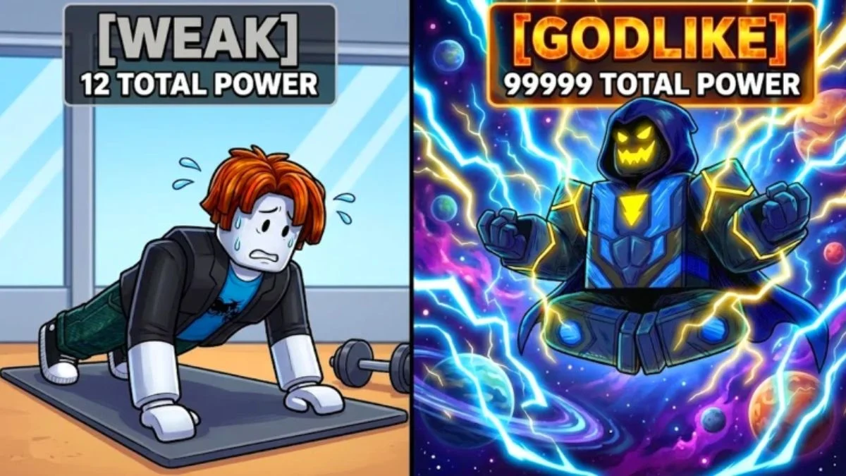 Comparison of a weak beginner character and a godlike high-power character in Power Simulator X.