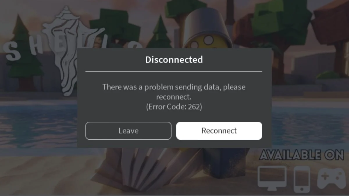 A screenshot of a Roblox error message window that reads: "There was a problem sending data, please reconnect (Error Code: 262)."