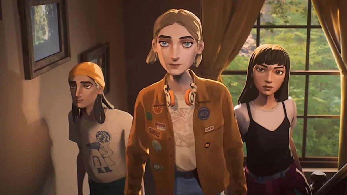 Stacey Rockford, Van Slater, and Cassandra Marino standing together in a room in the game Mixtape.