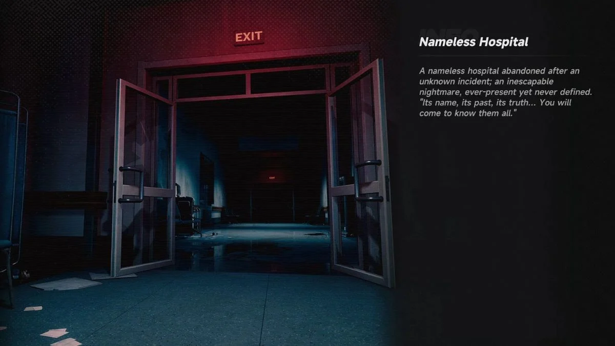 Dark entrance to the Nameless Hospital Anomaly Commission in Neverness To Everness (NTE).