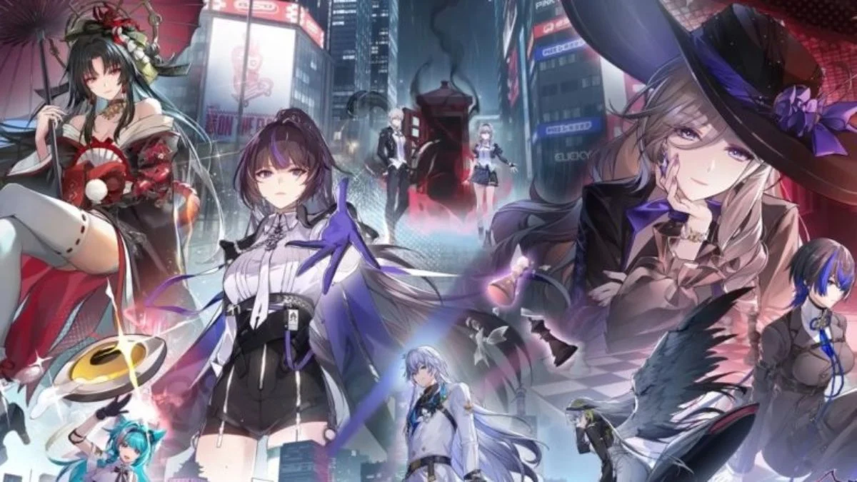 A group of Neverness to Everness characters standing in an urban city environment.