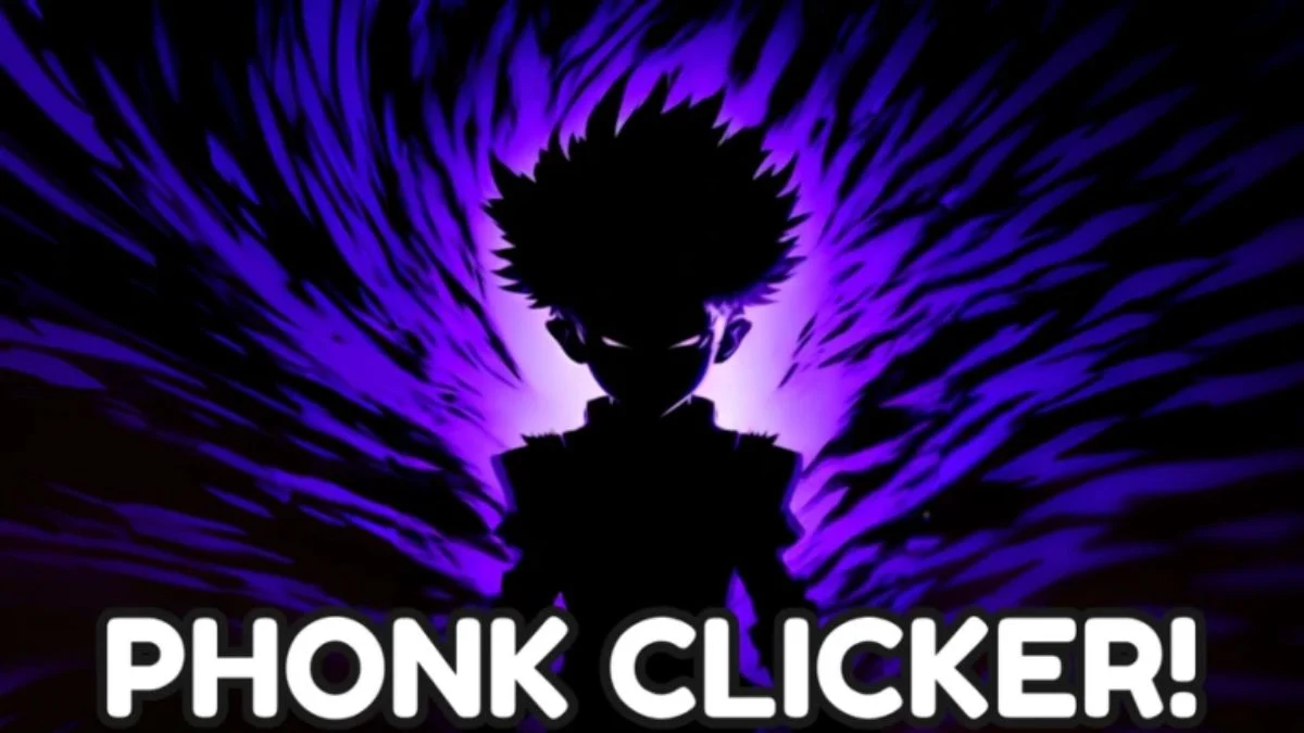Roblox Phonk Clicker game promotional banner showing a silhouetted character with a purple aura.