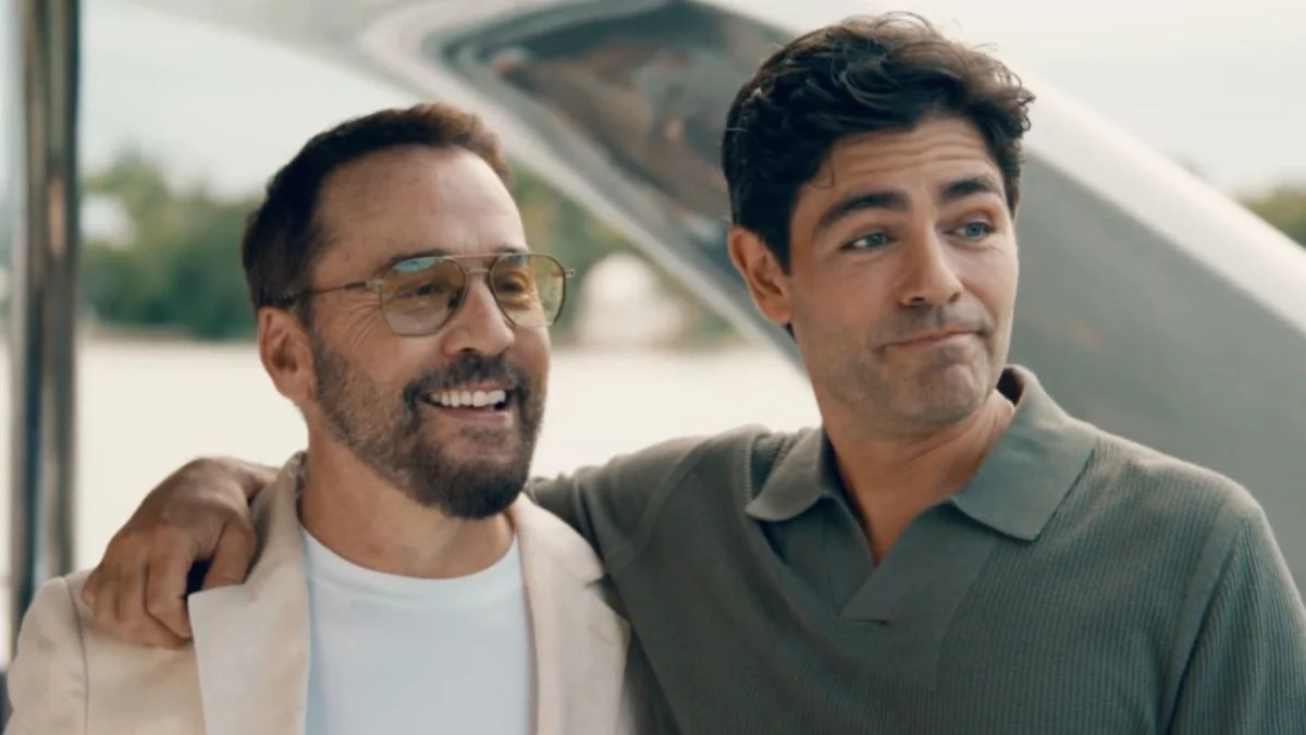 Actors Jeremy Piven and Adrian Grenier reunited on a yacht, smiling together during Betr's commercial shoot.