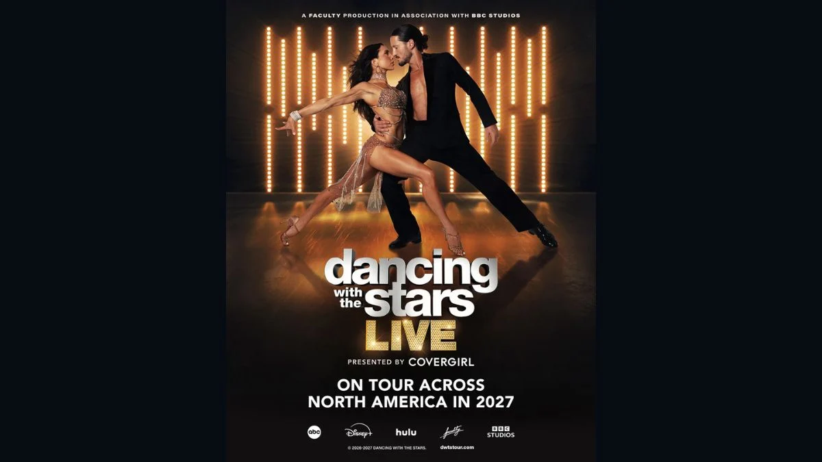 Official Dancing With the Stars Live! 2027 tour poster featuring professional dancers performing against a lit background.