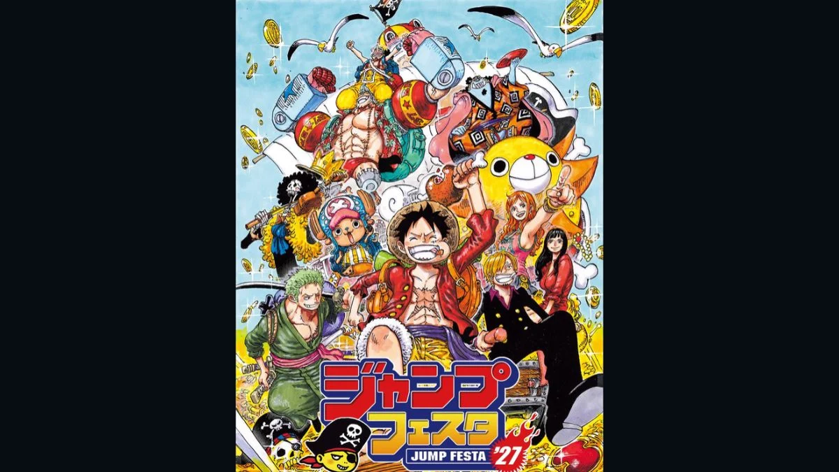 Official promotional art featuring Monkey D. Luffy and the Straw Hat crew for Jump Festa 2027