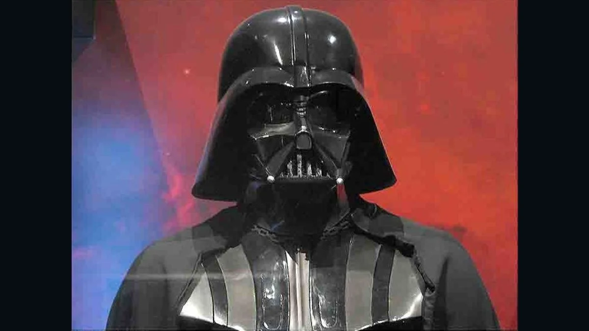 Close-up of Darth Vader's helmet and chest plate
