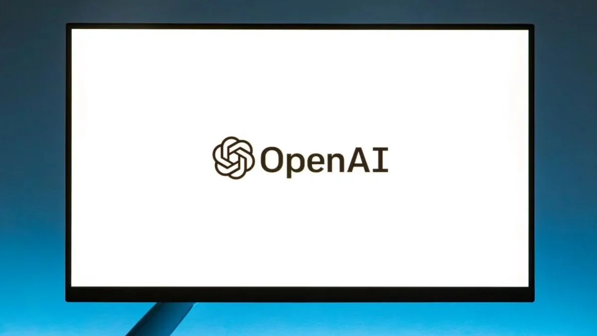 OpenAI logo displayed on a clean computer monitor screen